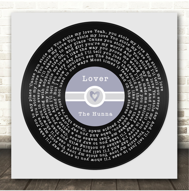 The Hunna Lover Square Blue Heart Vinyl Record Song Lyric Print