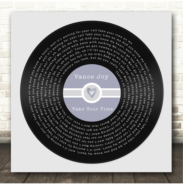 Vance Joy Take Your Time Square Blue Heart Vinyl Record Song Lyric Print