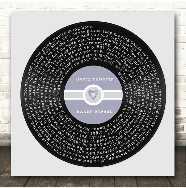 Gerry Rafferty Baker Street Square Blue Heart Vinyl Record Song Lyric Print