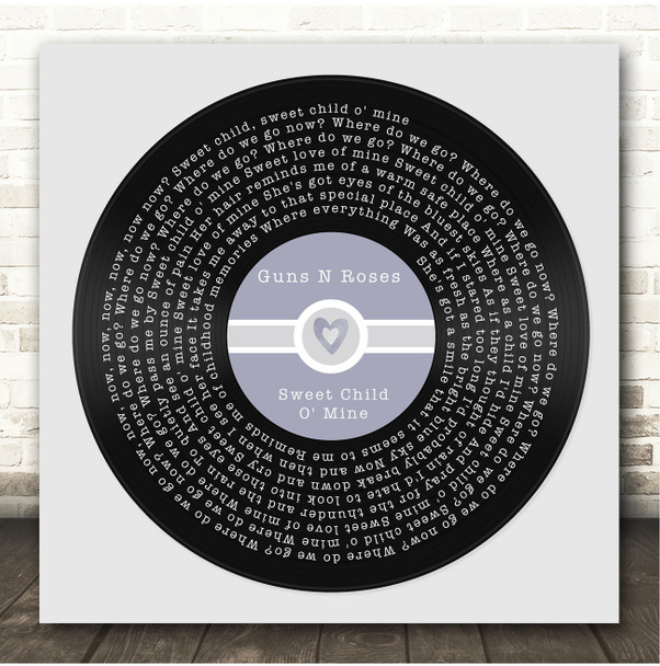 Guns N Roses Sweet Child O' Mine Square Blue Heart Vinyl Record Song Lyric Print