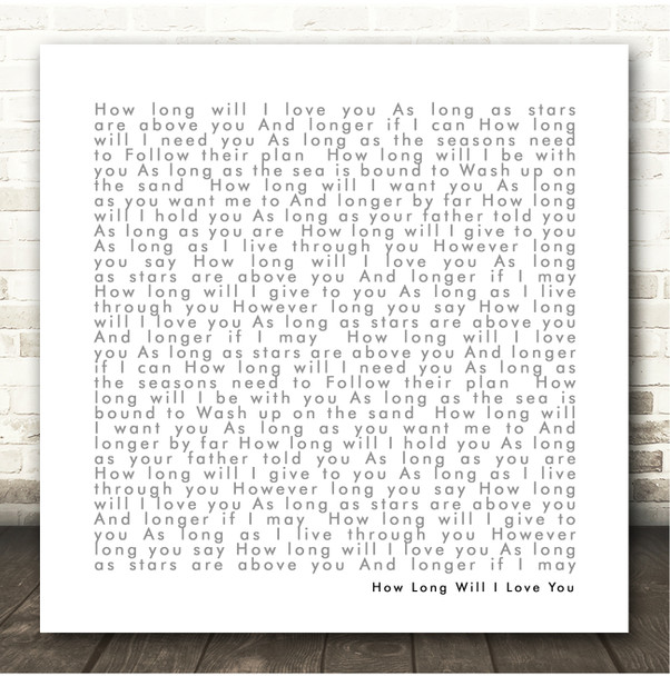 Jon Boden How Long Will I Love You White Square Simple Script Song Lyric Print