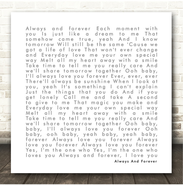 Luther Vandross Always And Forever White Square Simple Script Song Lyric Print