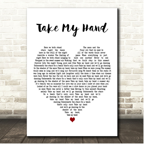 Skerryvore Take My Hand White Heart Song Lyric Print