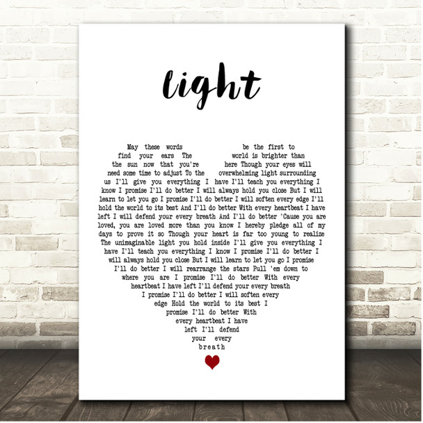 Sleeping At Last Light White Heart Song Lyric Print