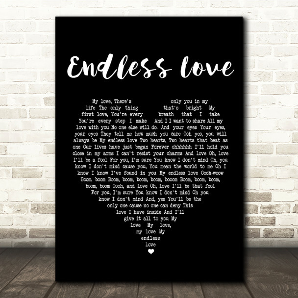 Lionel Richie & Mariah Carey Endless Love Black Heart Song Lyric Quote Print