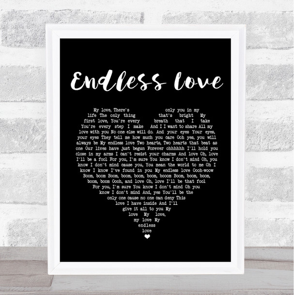 Lionel Richie & Mariah Carey Endless Love Black Heart Song Lyric Quote Print