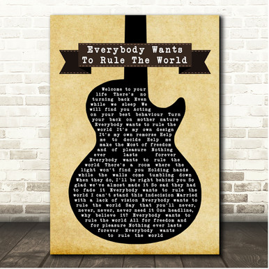  Everybody Wants to Rule The World Song Lyric Vintage Quote  Print : Office Products