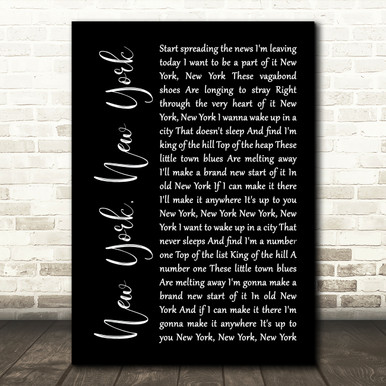 Frank Sinatra New York, New York Black Script Song Lyric Print - Song ...