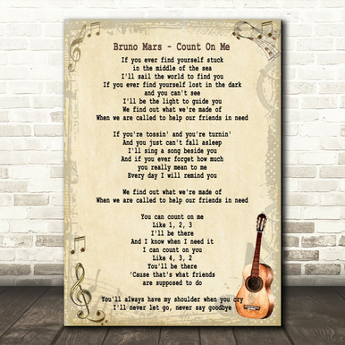 Bruno Mars Count On Me Song Lyric Vintage Quote Print Songlyricprints Co Uk