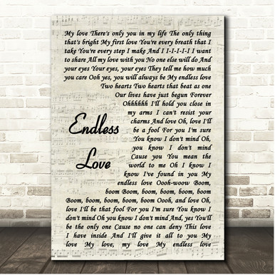 Lionel Richie & Diana Ross Endless Love Vintage Script Song Lyric Print ...