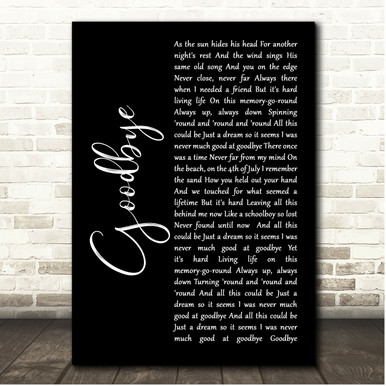 Night Ranger Goodbye Black Script Song Lyric Print - Song Lyric Prints