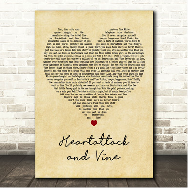 Tom Waits Heartattack and Vine Vintage Heart Song Lyric Print - Song ...