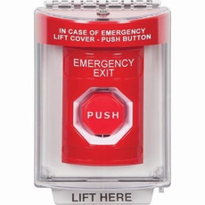 SS2048EX-EN STI Red Indoor/Outdoor Flush w/ Horn Pneumatic (Illuminated) Stopper Station with EMERGENCY EXIT Label English