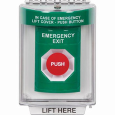 SS2144EX-EN STI Green Indoor/Outdoor Flush w/ Horn Momentary Stopper Station with EMERGENCY EXIT Label English