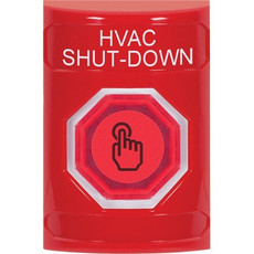 SS2007HV-EN STI Red No Cover Weather Resistant Momentary (Illuminated) with Red Lens Stopper Station with HVAC SHUT DOWN Label English