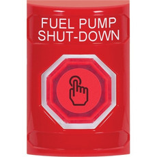 SS2007PS-EN STI Red No Cover Weather Resistant Momentary (Illuminated) with Red Lens Stopper Station with FUEL PUMP SHUT DOWN Label English