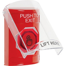 SS2027PX-EN STI Red Indoor Only Flush or Surface Weather Resistant Momentary (Illuminated) with Red Lens Stopper Station with PUSH TO EXIT Label English