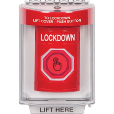 SS2037LD-EN STI Red Indoor/Outdoor Flush Weather Resistant Momentary (Illuminated) with Red Lens Stopper Station with LOCKDOWN Label English