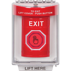 SS2037XT-EN STI Red Indoor/Outdoor Flush Weather Resistant Momentary (Illuminated) with Red Lens Stopper Station with EXIT Label English