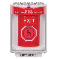 SS2047XT-EN STI Red Indoor/Outdoor Flush w/ Horn Weather Resistant Momentary (Illuminated) with Red Lens Stopper Station with EXIT Label English
