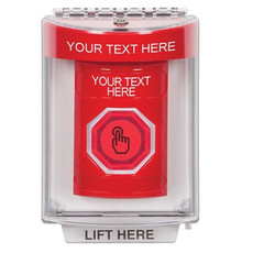 SS2047ZA-EN STI Red Indoor/Outdoor Flush w/ Horn Weather Resistant Momentary (Illuminated) with Red Lens Stopper Station with Non-Returnable Custom Text Label English