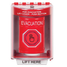 SS2077EV-EN STI Red Indoor/Outdoor Surface Weather Resistant Momentary (Illuminated) with Red Lens Stopper Station with EVACUATION Label English