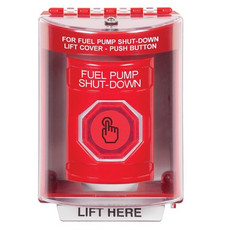 SS2087PS-EN STI Red Indoor/Outdoor Surface w/ Horn Weather Resistant Momentary (Illuminated) with Red Lens Stopper Station with FUEL PUMP SHUT DOWN Label English