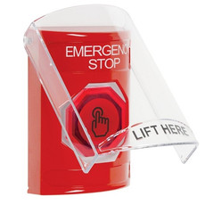 SS20A7ES-EN STI Red Indoor Only Flush or Surface w/ Horn Weather Resistant Momentary (Illuminated) with Red Lens Stopper Station with EMERGENCY STOP Label English