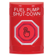SS2006PS-EN STI Red No Cover Momentary (Illuminated) with Red Lens Stopper Station with FUEL PUMP SHUT DOWN Label English