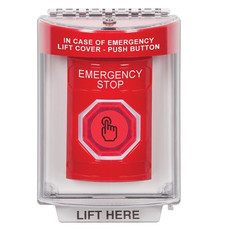 SS2036ES-EN STI Red Indoor/Outdoor Flush Momentary (Illuminated) with Red Lens Stopper Station with EMERGENCY STOP Label English