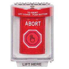 SS2046AB-EN STI Red Indoor/Outdoor Flush w/ Horn Momentary (Illuminated) with Red Lens Stopper Station with ABORT Label English