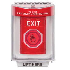 SS2046XT-EN STI Red Indoor/Outdoor Flush w/ Horn Momentary (Illuminated) with Red Lens Stopper Station with EXIT Label English