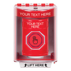 SS2076ZA-EN STI Red Indoor/Outdoor Surface Momentary (Illuminated) with Red Lens Stopper Station with Non-Returnable Custom Text Label English