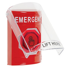 SS20A6EM-EN STI Red Indoor Only Flush or Surface w/ Horn Momentary (Illuminated) with Red Lens Stopper Station with EMERGENCY Label English
