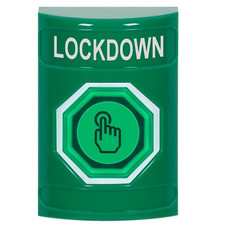 SS2107LD-EN STI Green No Cover Weather Resistant Momentary (Illuminated) with Green Lens Stopper Station with LOCKDOWN Label English