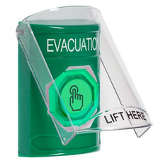 SS2127EV-EN STI Green Indoor Only Flush or Surface Weather Resistant Momentary (Illuminated) with Green Lens Stopper Station with EVACUATION Label English