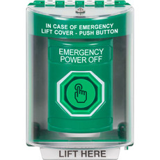 SS2176PO-EN STI Green Indoor/Outdoor Surface Momentary (Illuminated) with Green Lens Stopper Station with EMERGENCY POWER OFF Label English