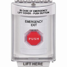SS2338EX-EN STI White Indoor/Outdoor Flush Pneumatic (Illuminated) Stopper Station with EMERGENCY EXIT Label English
