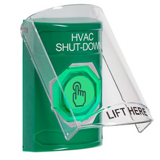 SS21A6HV-EN STI Green Indoor Only Flush or Surface w/ Horn Momentary (Illuminated) with Green Lens Stopper Station with HVAC SHUT DOWN Label English