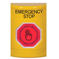 SS2207ES-EN STI Yellow No Cover Weather Resistant Momentary (Illuminated) with Red Lens Stopper Station with EMERGENCY STOP Label English