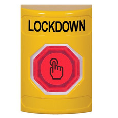 SS2207LD-EN STI Yellow No Cover Weather Resistant Momentary (Illuminated) with Red Lens Stopper Station with LOCKDOWN Label English