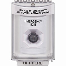SS2343EX-EN STI White Indoor/Outdoor Flush w/ Horn Key-to-Activate Stopper Station with EMERGENCY EXIT Label English