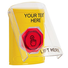 SS2227ZA-EN STI Yellow Indoor Only Flush or Surface Weather Resistant Momentary (Illuminated) with Red Lens Stopper Station with Non-Returnable Custom Text Label English