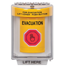 SS2247EV-EN STI Yellow Indoor/Outdoor Flush w/ Horn Weather Resistant Momentary (Illuminated) with Red Lens Stopper Station with EVACUATION Label English