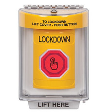 SS2247LD-EN STI Yellow Indoor/Outdoor Flush w/ Horn Weather Resistant Momentary (Illuminated) with Red Lens Stopper Station with LOCKDOWN Label English