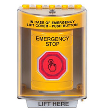 SS2277ES-EN STI Yellow Indoor/Outdoor Surface Weather Resistant Momentary (Illuminated) with Red Lens Stopper Station with EMERGENCY STOP Label English