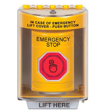 SS2287ES-EN STI Yellow Indoor/Outdoor Surface w/ Horn Weather Resistant Momentary (Illuminated) with Red Lens Stopper Station with EMERGENCY STOP Label English