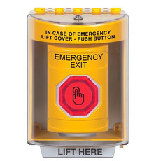 SS2287EX-EN STI Yellow Indoor/Outdoor Surface w/ Horn Weather Resistant Momentary (Illuminated) with Red Lens Stopper Station with EMERGENCY EXIT Label English