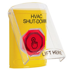 SS22A7HV-EN STI Yellow Indoor Only Flush or Surface w/ Horn Weather Resistant Momentary (Illuminated) with Red Lens Stopper Station with HVAC SHUT DOWN Label English