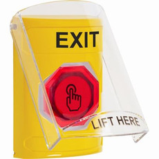 SS2226XT-EN STI Yellow Indoor Only Flush or Surface Momentary (Illuminated) with Red Lens Stopper Station with EXIT Label English
